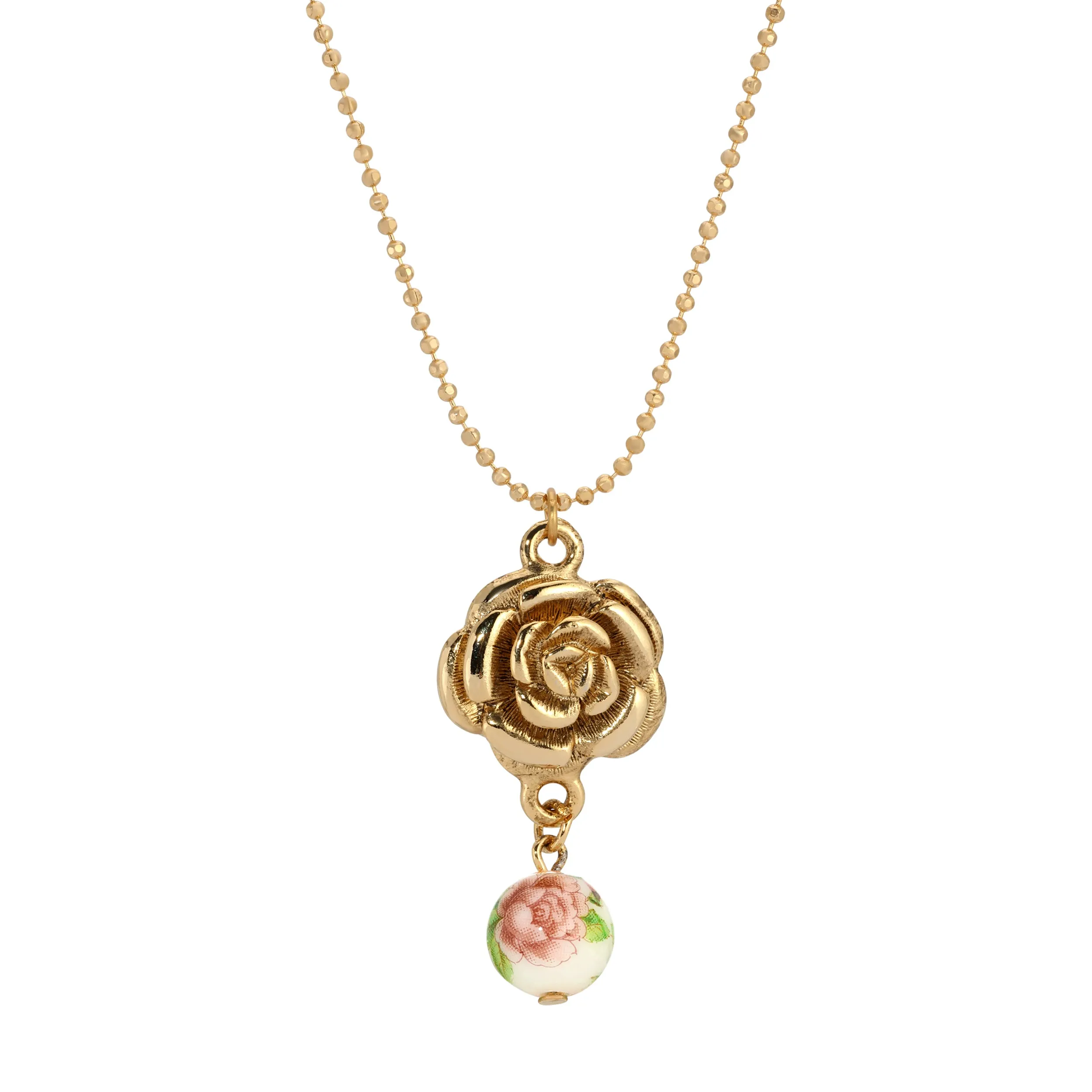 1928 Jewelry Flower Pendant Pink Rose Bead Necklace 18" 1928 Jewelry