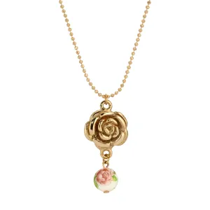 1928 Jewelry Flower Pendant Pink Rose Bead Necklace 18" 1928 Jewelry