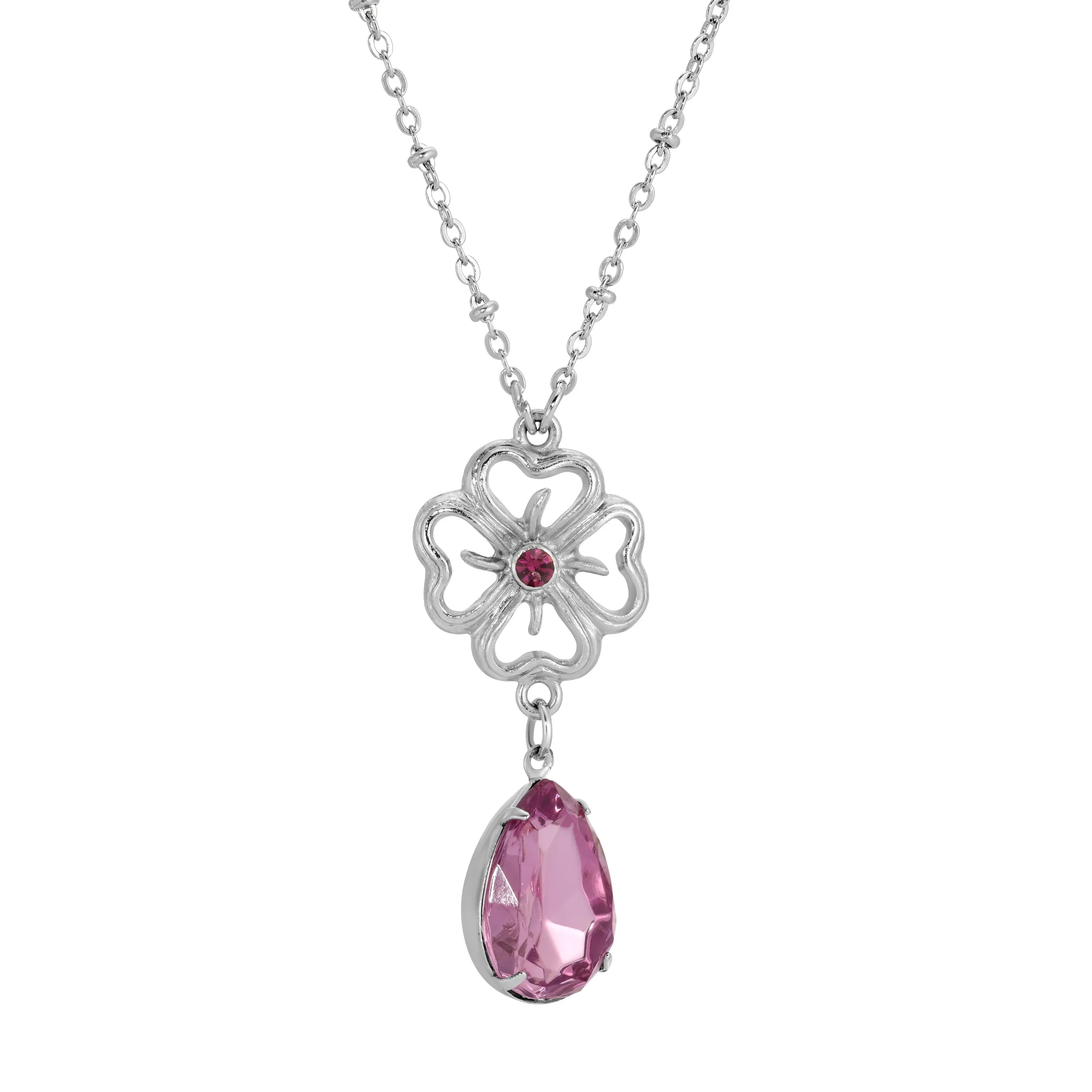 1928 Jewelry Four-Leaf Clover Amethyst Crystal Pendant Necklace 18" 1928 Jewelry