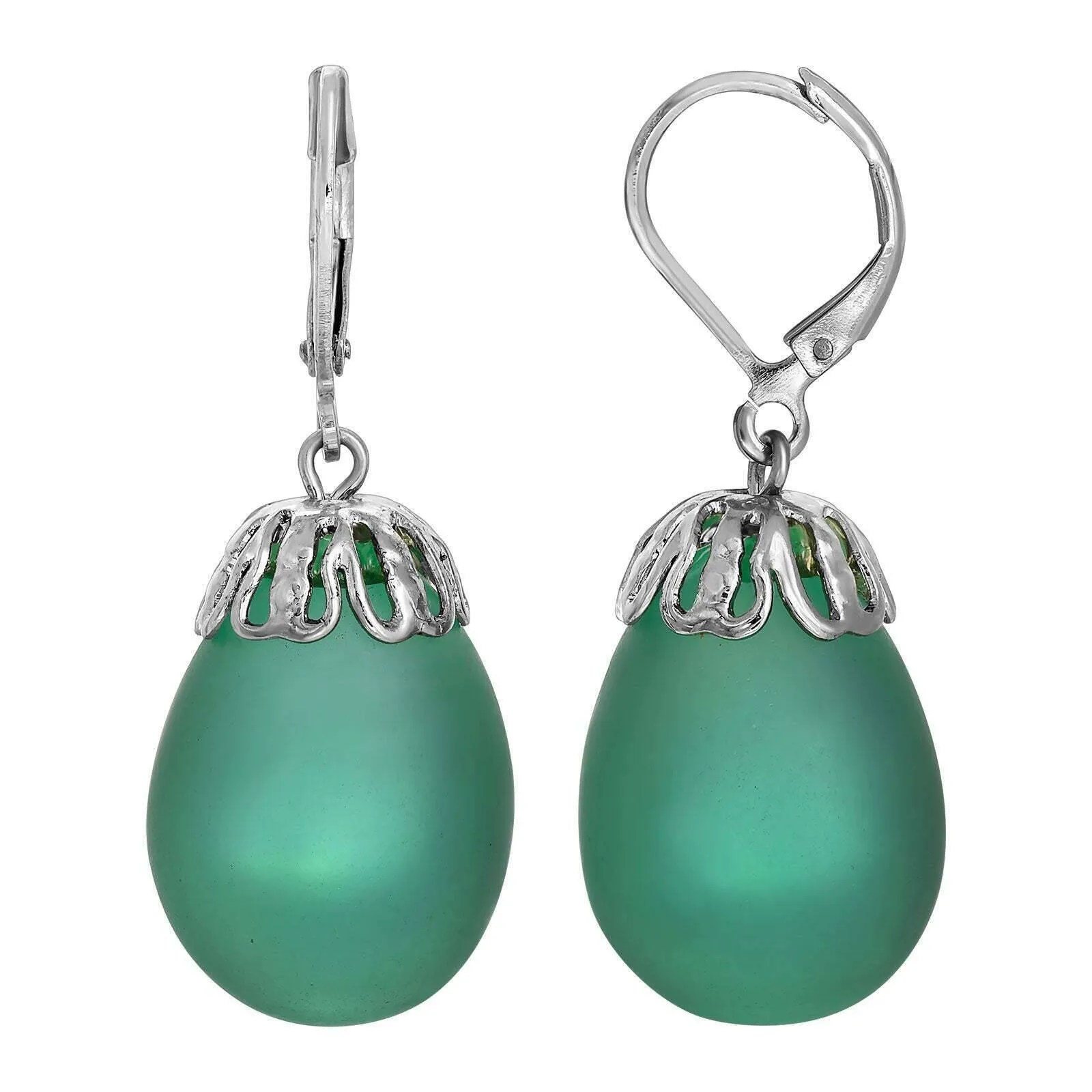 1928 Jewelry Frosted Glass Egg Drop Earrings 1928 Jewelry