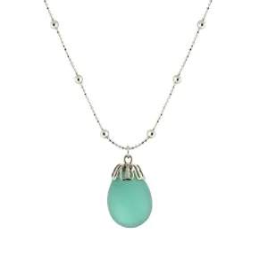 1928 Jewelry Frosted Glass Egg Pendant Beaded Chain Necklace 16"   3" Extender 1928 Jewelry