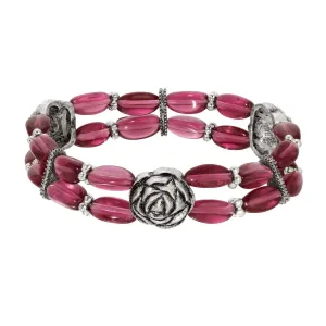 1928 Jewelry Fuchsia Beaded Rose Stretch Bracelet 1928 Jewelry