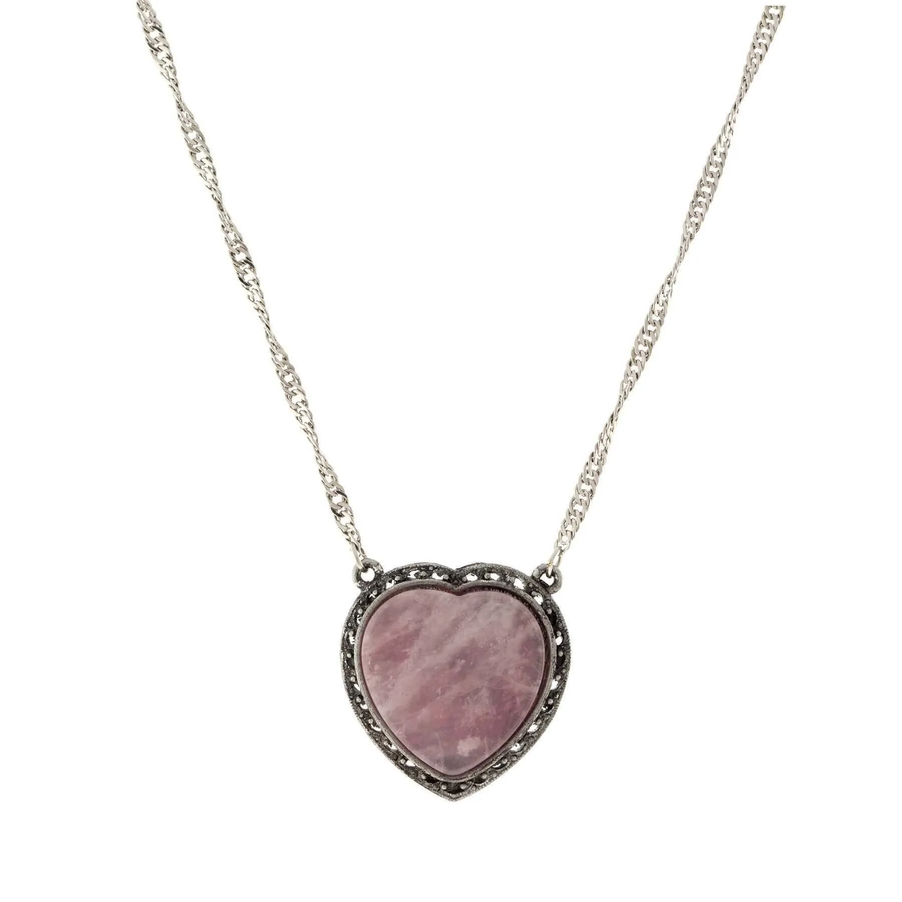 1928 Jewelry Gemstone Costume Mother Of Pearl Heart Pendant Necklace 16"   3" Extender 1928 Jewelry