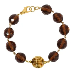 1928 Jewelry Glass Smoke Topaz & Corrugated Bead Link Bracelet 1928 Jewelry