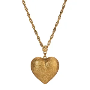 1928 Jewelry Gold Etched Floral Heart Pendant Necklace 16"   3" Extension 1928 Jewelry