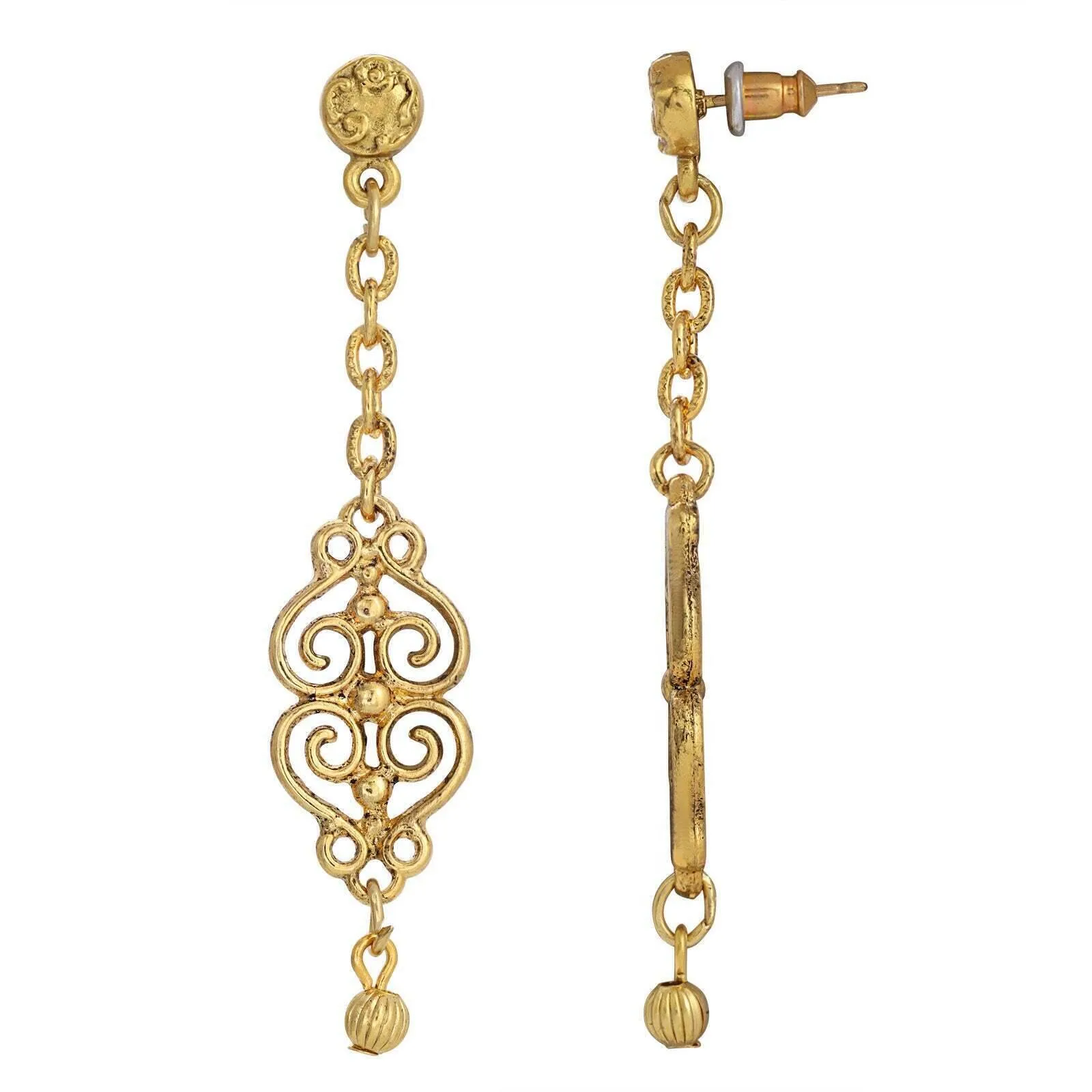 1928 Jewelry Gold Heart Filigree Linear Post Drop Earrings 1928 Jewelry