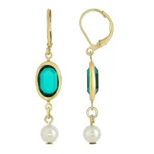 1928 Jewelry Gold-Tone Green And White Channel Crystal Drop Earrings 1928 Jewelry