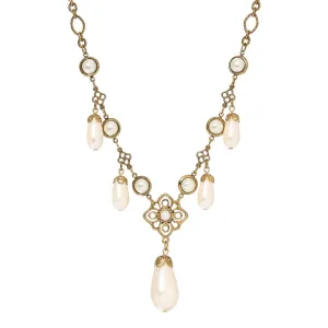 1928 Jewelry Golden Allure Teardrop Faux Pearl Pendant Necklace 15"   3" Extension 1928 Jewelry