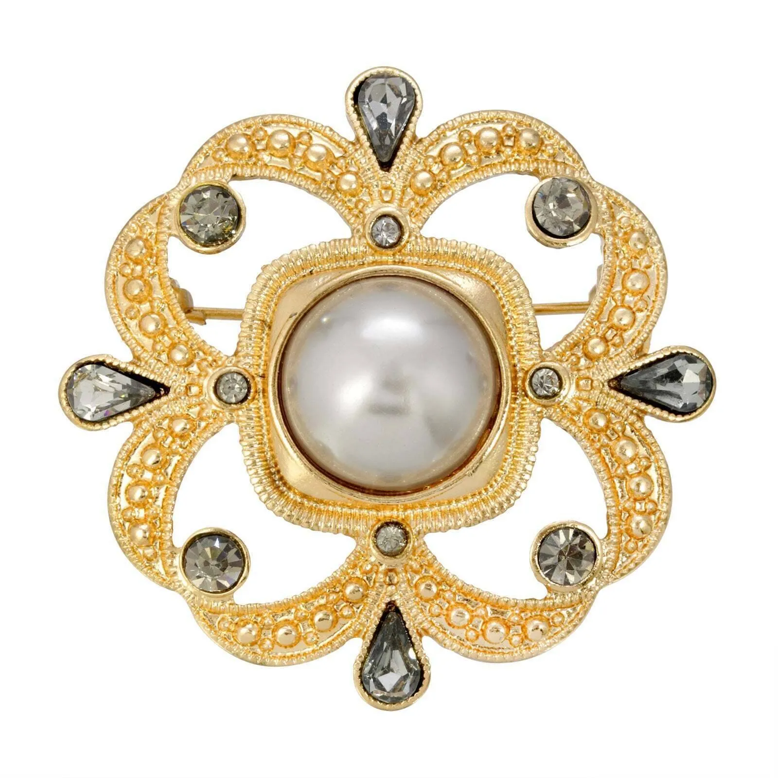 1928 Jewelry Grey Faux Pearl With Black Diamond Accent Pin 1928 Jewelry