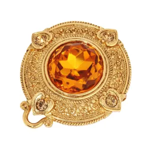 1928 Jewelry Heart & Topaz Crystals Round Pin 1928 Jewelry