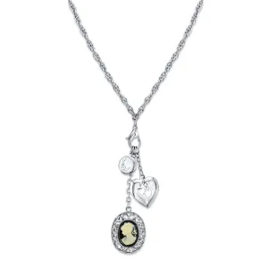 1928 Jewelry Heart And Black Oval Cameo Charm Pendant Necklace 26" 1928 Jewelry
