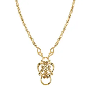 1928 Jewelry Heart Filigree Badge & Eyeglass Holder Chain Necklace 28" 1928 Jewelry