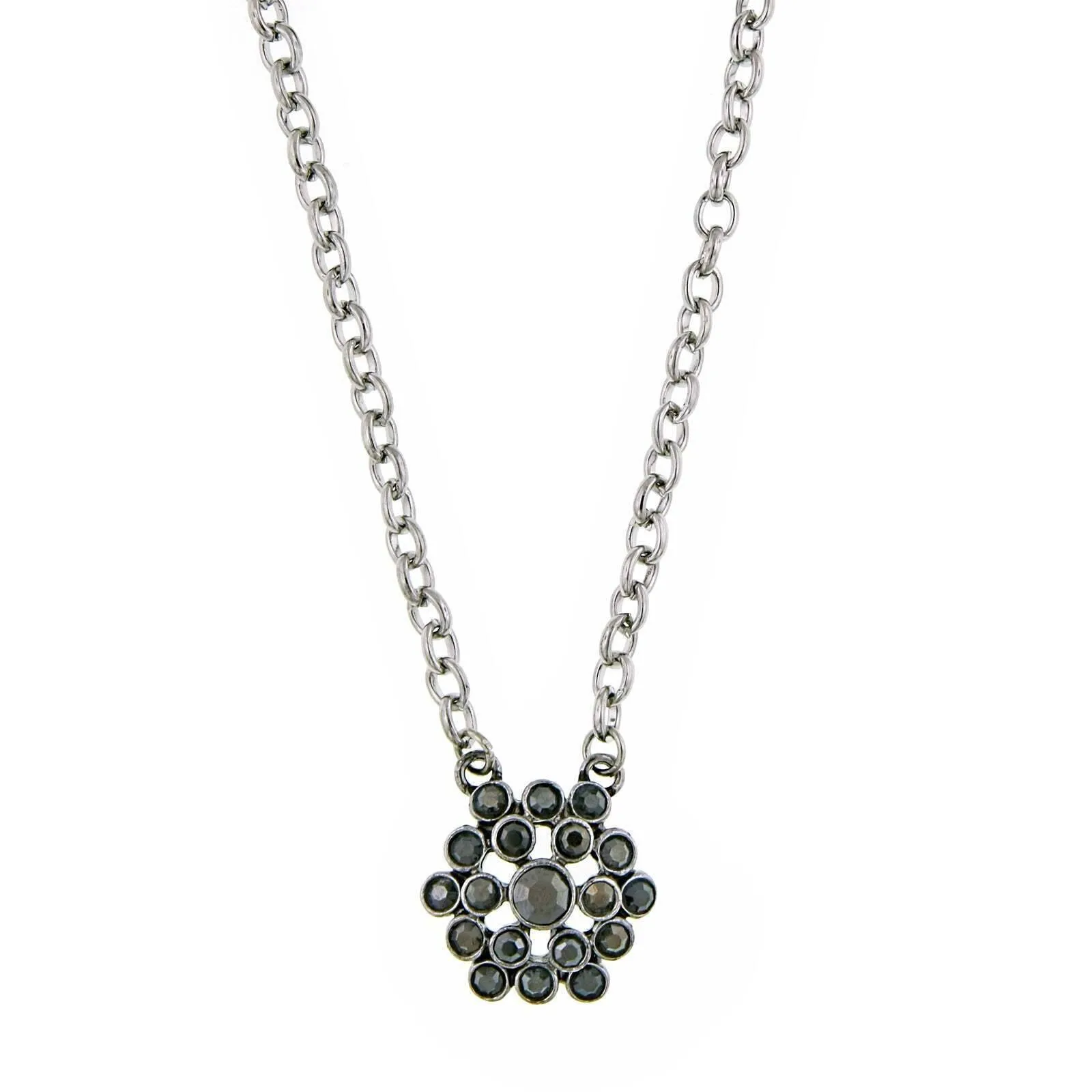 1928 Jewelry Hematite Cluster Pendant Necklace 16"   3" Extender 1928 Jewelry