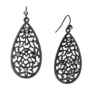 1928 Jewelry Hematite Color Filigree Teardrop Drop Earrings 1928 Jewelry