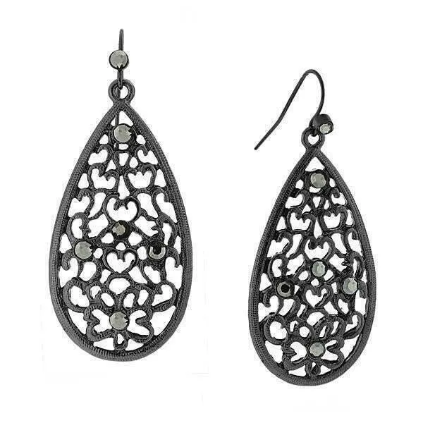 1928 Jewelry Hematite Color Filigree Teardrop Drop Earrings 1928 Jewelry