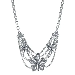1928 Jewelry Hematite Glass Stone Crystal Flower Statement Necklace 16"   3" Extender 1928 Jewelry