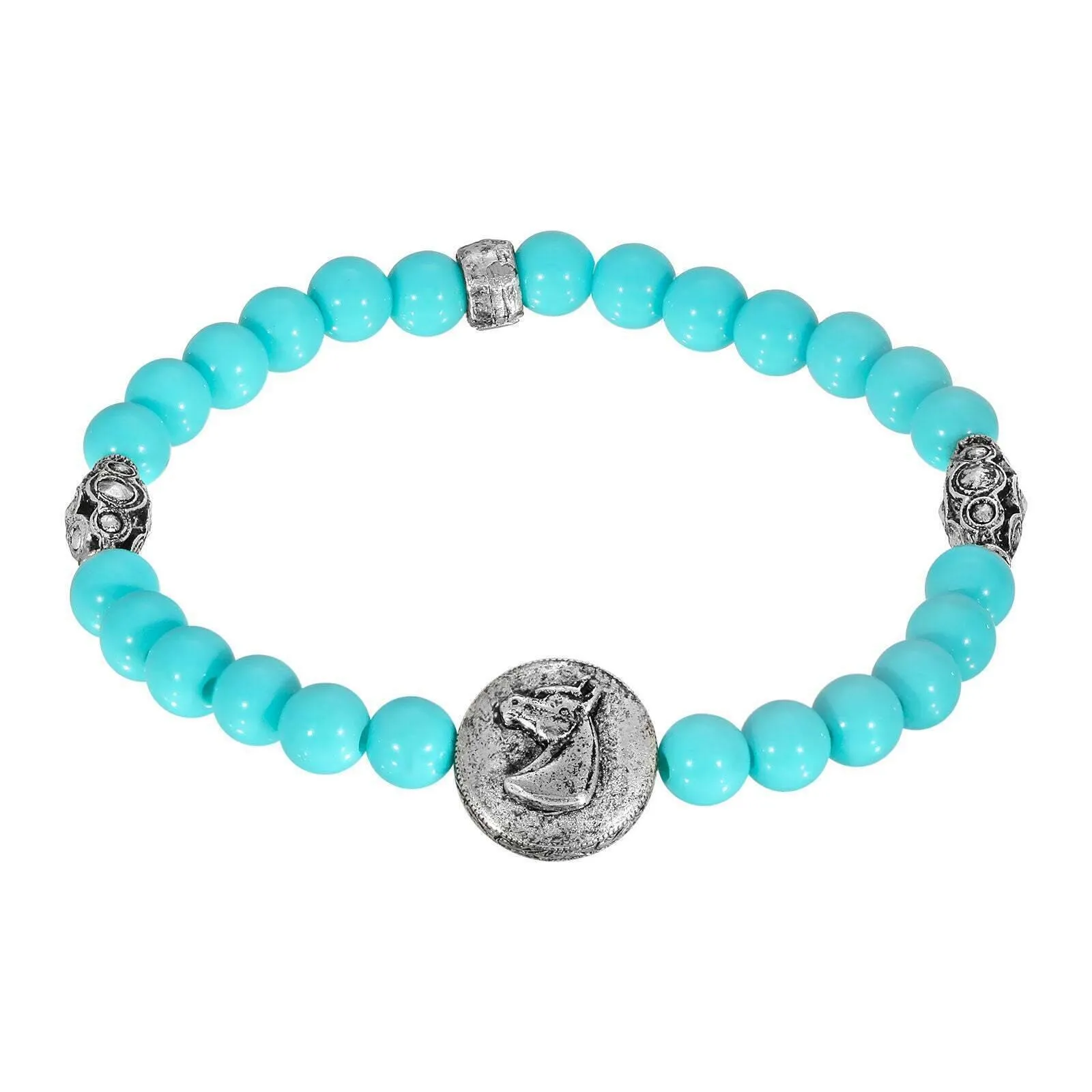 1928 Jewelry Horse Head Turquoise Beaded Stretch Bracelet 1928 Jewelry