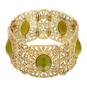 1928 Jewelry Intricate Filigree Oval High Dome Faceted Stretch Bracelet 1928 Jewelry