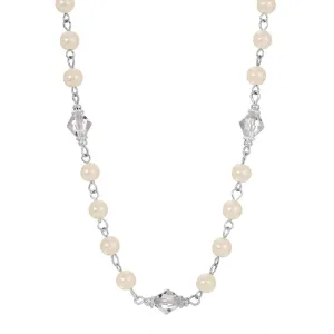 1928 Jewelry Isles Crystal 6mm Faux Pearl Strand Necklace 15"   3" Extender 1928 Jewelry