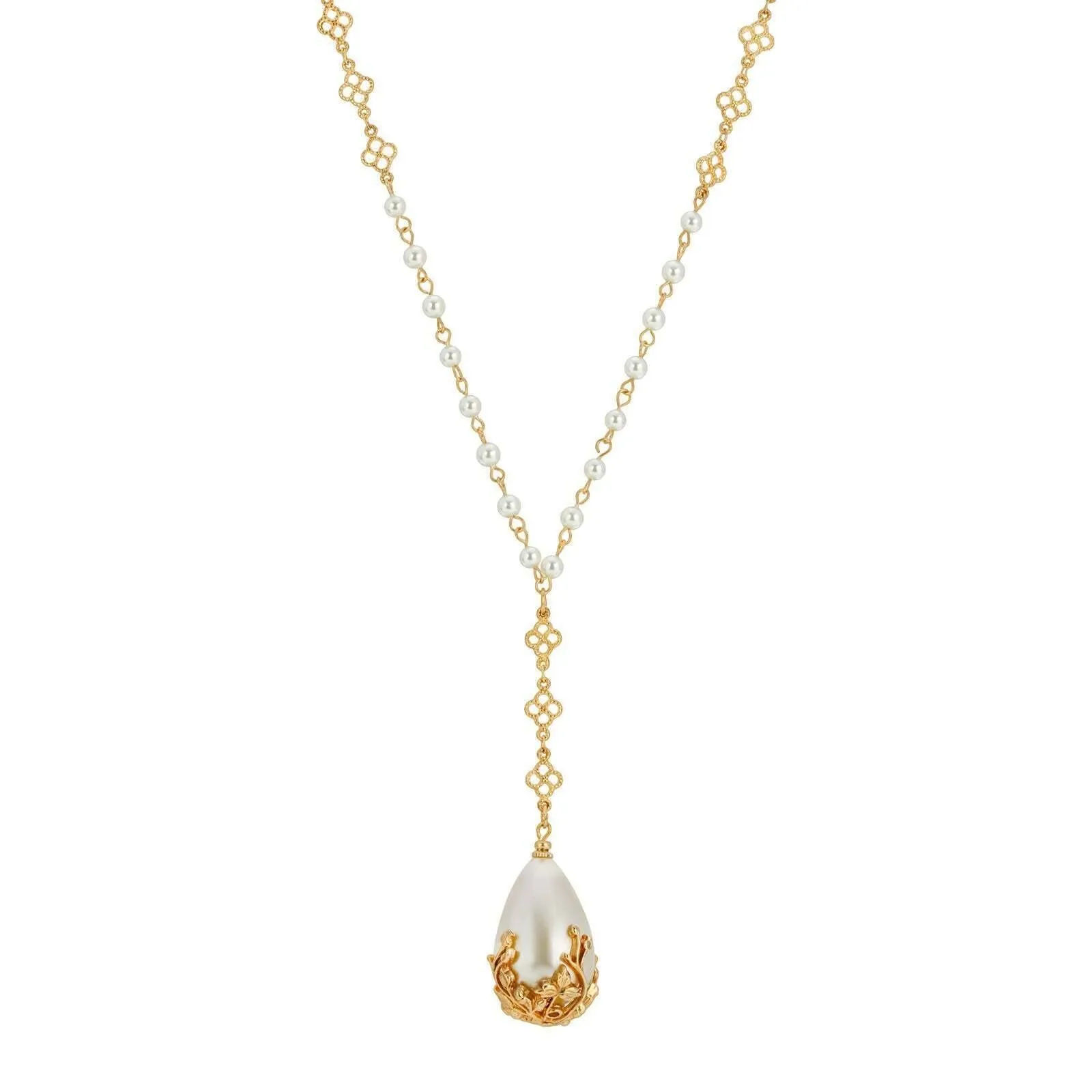 1928 Jewelry Large Faux Pearl Teardrop Y Pendant Necklace 20" 1928 Jewelry