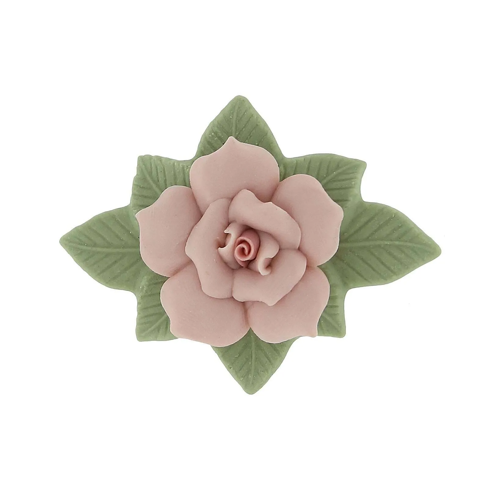 1928 Jewelry Large Pink Genuine Porcelain Rose And Green Leaf Bar Pin 1928 Jewelry