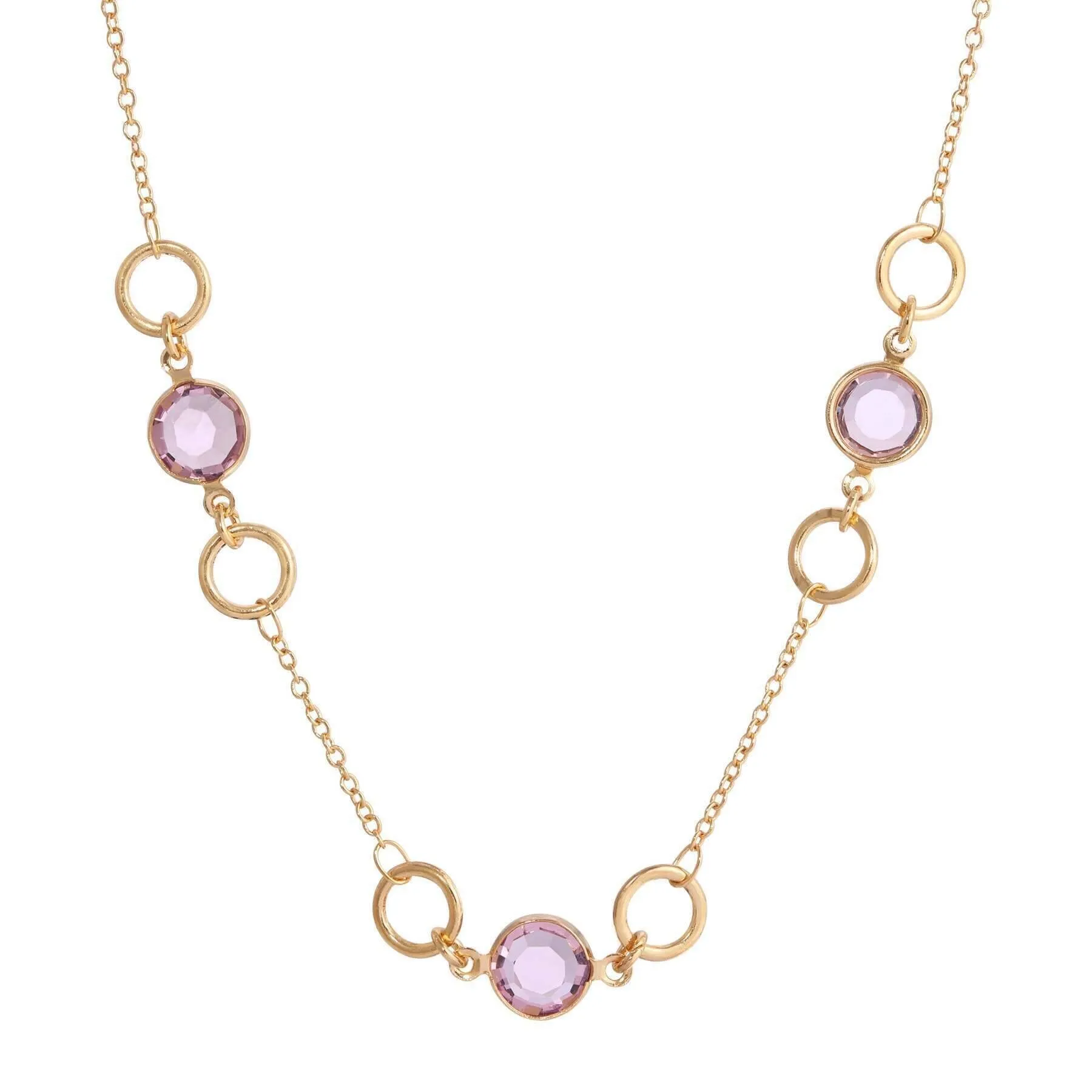 1928 Jewelry Light Amethyst Channel Crystal & Ring Chain Necklace 16"   3" Extender 1928 Jewelry