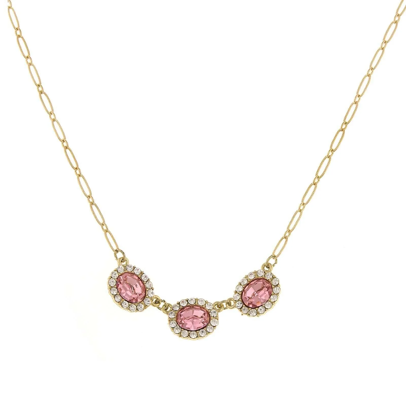 1928 Jewelry Light Rose Pink Oval Czech Crystal Necklace 16"   3" Extender 1928 Jewelry