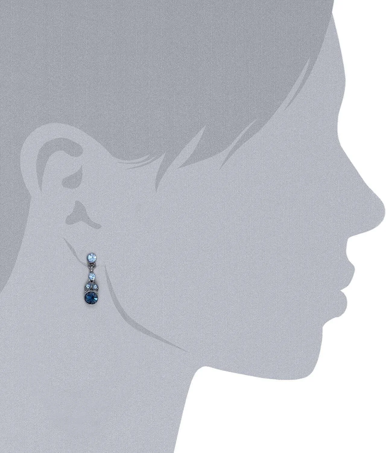 1928 Jewelry Light Sapphire & Montana Blue Euro Crystal  Drop Earrings 1928 Jewelry