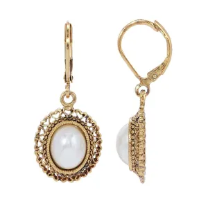 1928 Jewelry Majesties Oval Faux Pearl Hearts Drop Earrings 1928 Jewelry