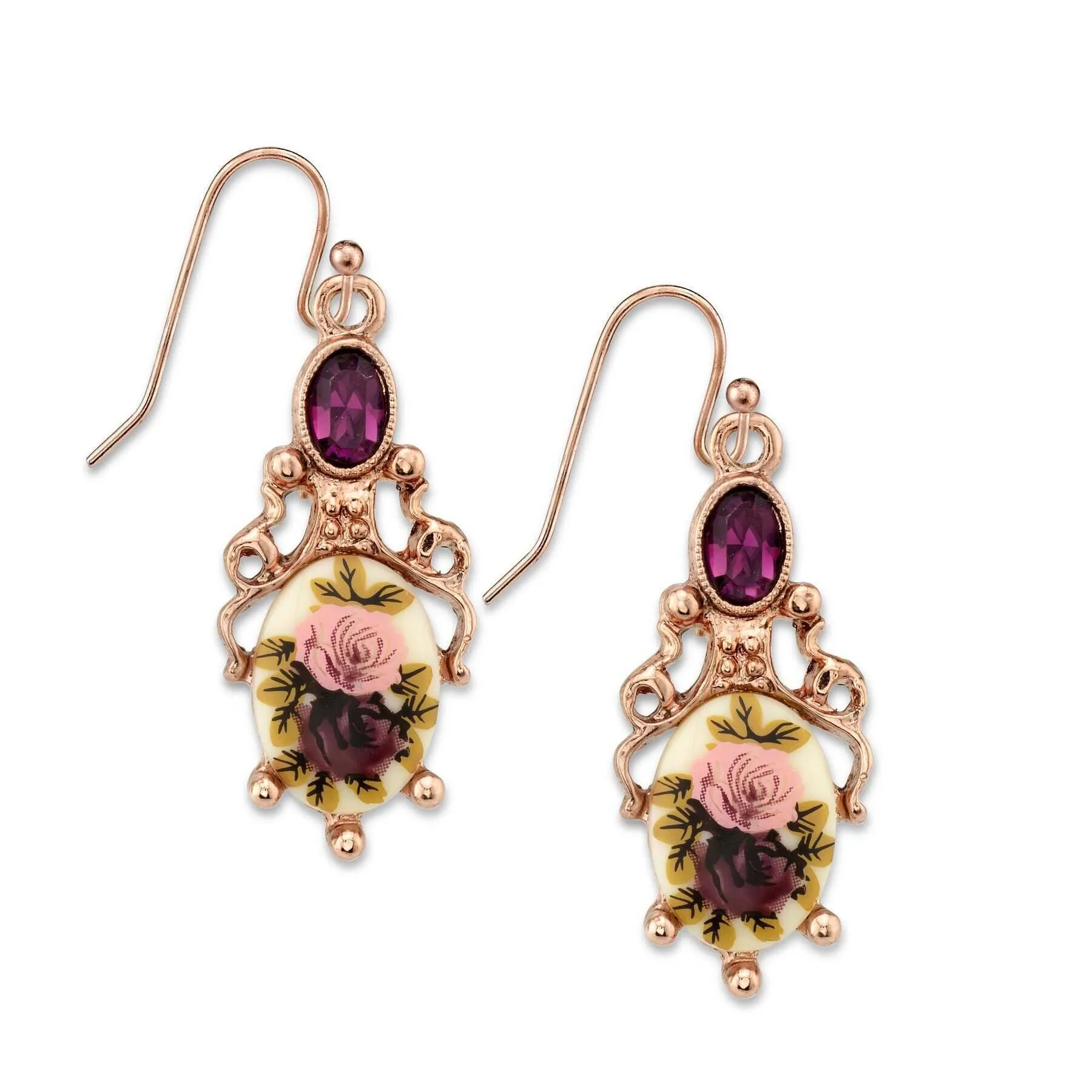 1928 Jewelry Manor House Floral Stone & Purple Crystal Drop Earrings 1928 Jewelry