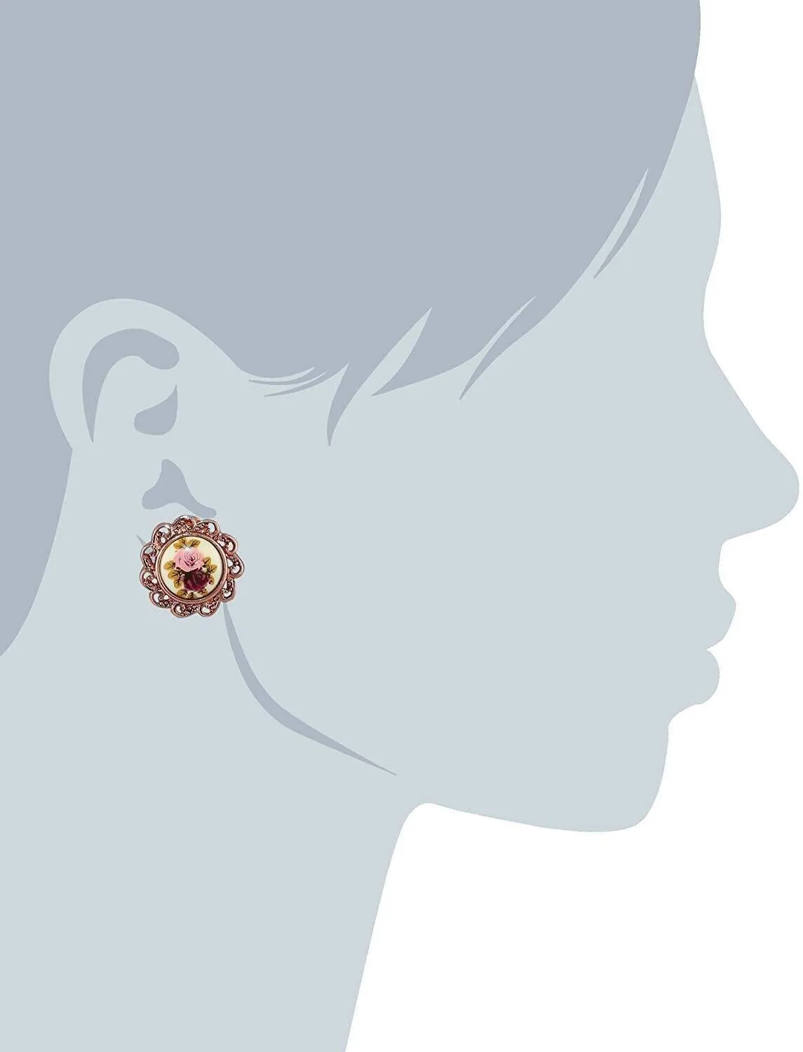 1928 Jewelry Manor House Pink & Purple Rose Decal Clip On Earrings 1928 Jewelry