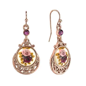 1928 Jewelry Manor House Purple & Pink Rose Flower Amethyst Crystal Drop Earrings 1928 Jewelry