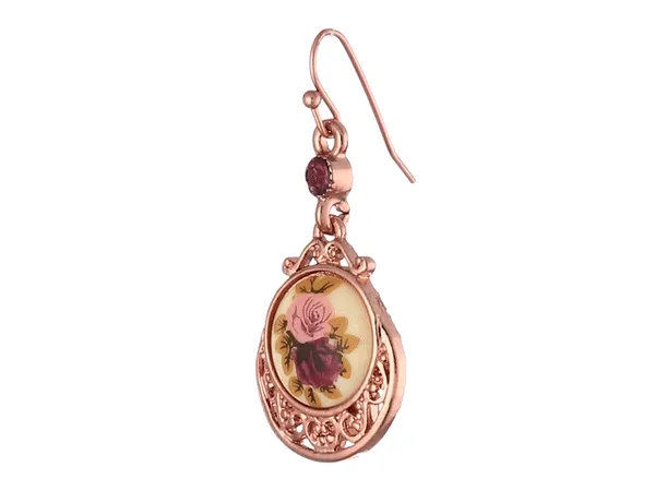 1928 Jewelry Manor House Purple & Pink Rose Flower Amethyst Crystal Drop Earrings 1928 Jewelry