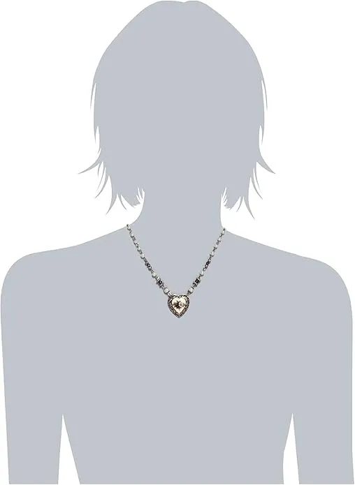 1928 Jewelry Manor House Rose Faux Pearl Purple Flower Heart Pendant Necklace 15"   3" Extender 1928 Jewelry