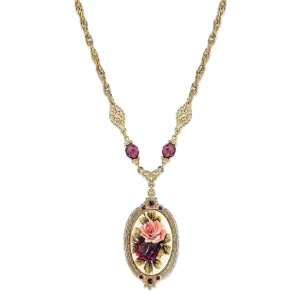 1928 Jewelry Manor House Rose Pendant Amethyst Crystal Pendant Necklace 16"   3" Extender 1928 Jewelry