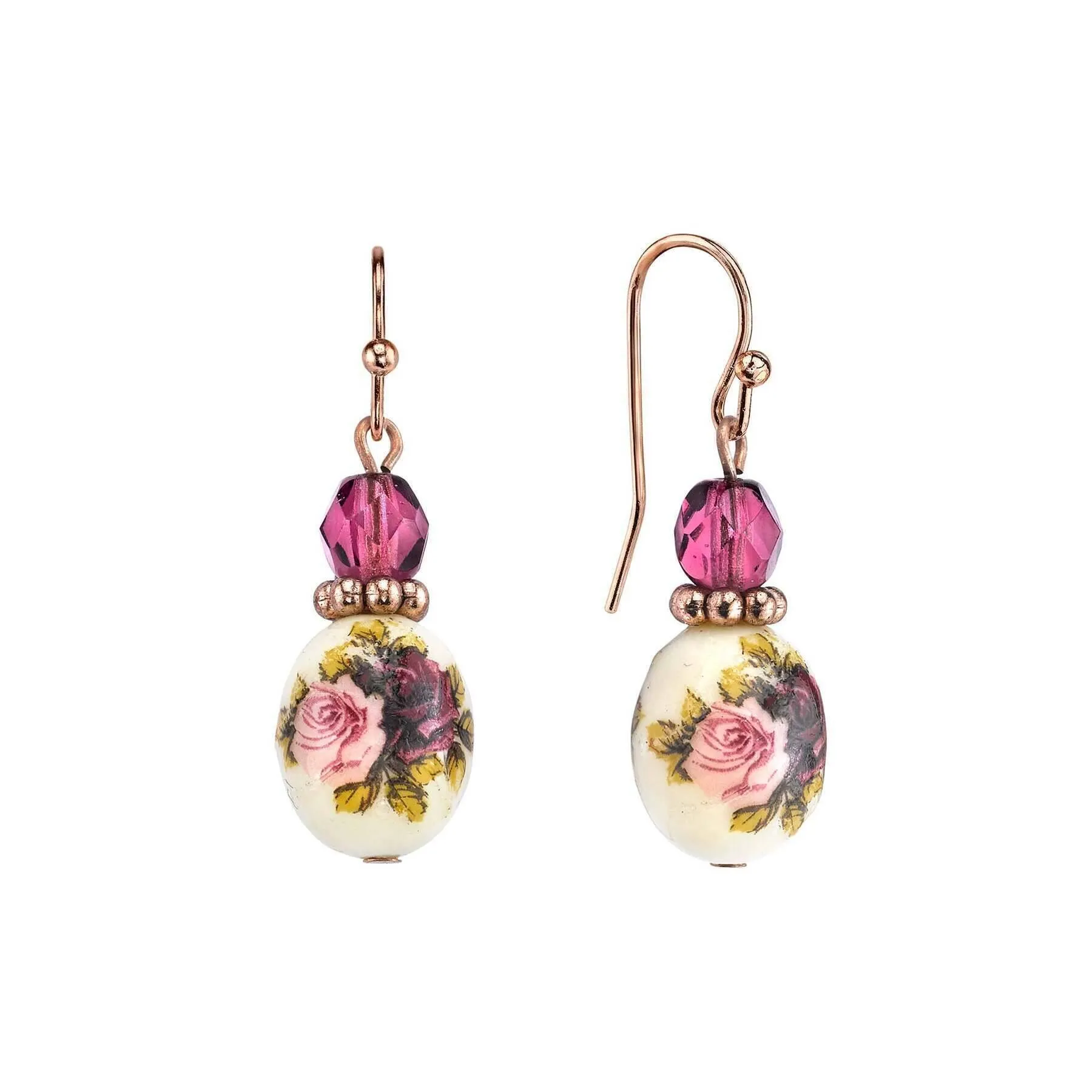 1928 Jewelry Manor House Rose Purple Crystal Bead Flower Drop Earrings 1928 Jewelry