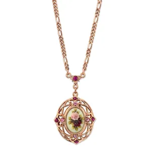 1928 Jewelry Manor House Rose Purple Crystal Flower Pendant Necklace 28" 1928 Jewelry
