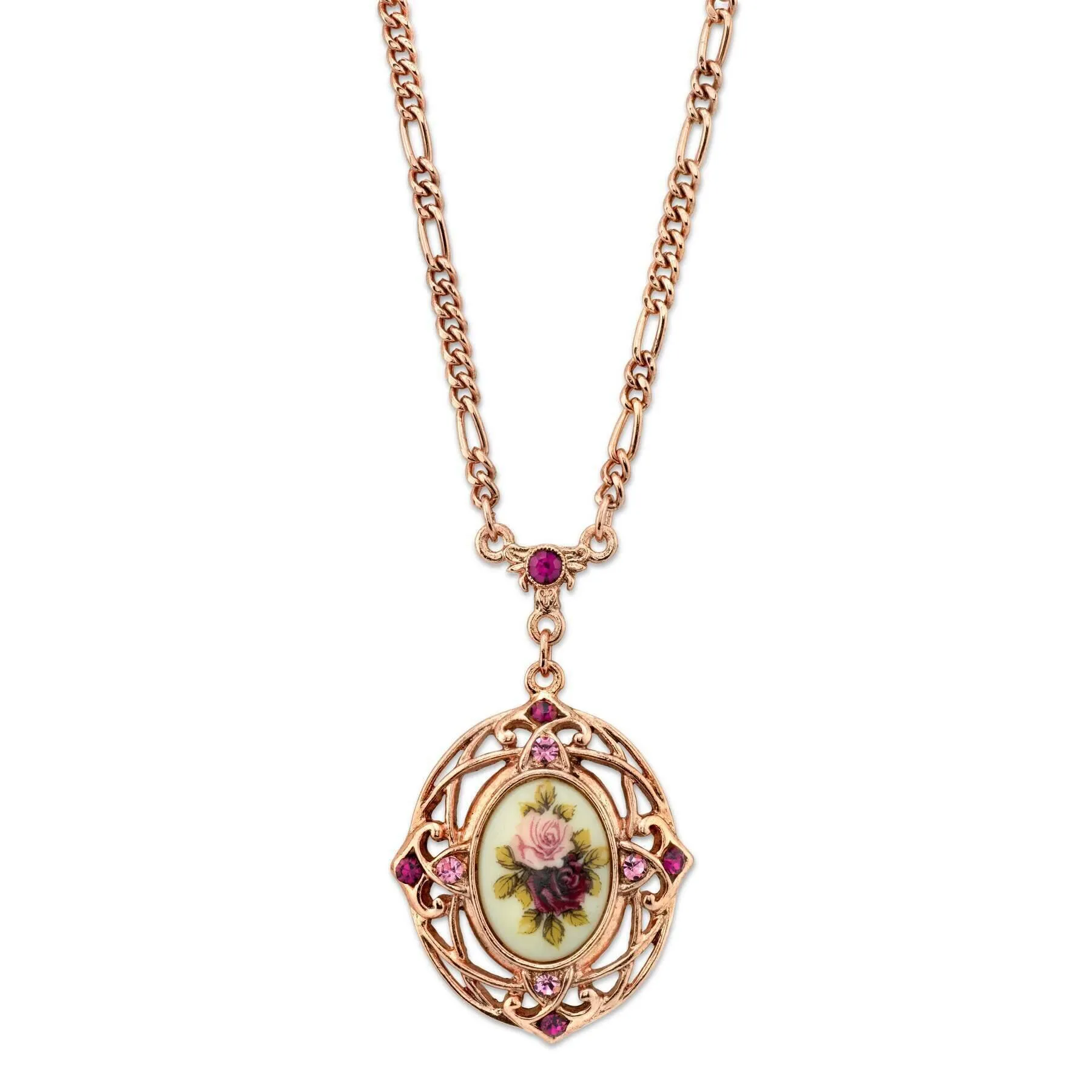 1928 Jewelry Manor House Rose Purple Crystal Flower Pendant Necklace 28" 1928 Jewelry