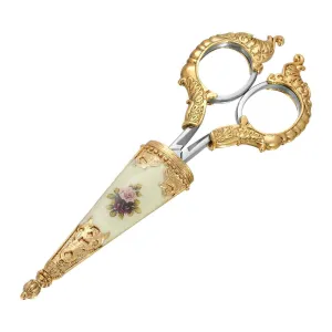 1928 Jewelry Manor House Two Tone Purple And Pink Flower Decal Small Scissors 1928 Jewelry