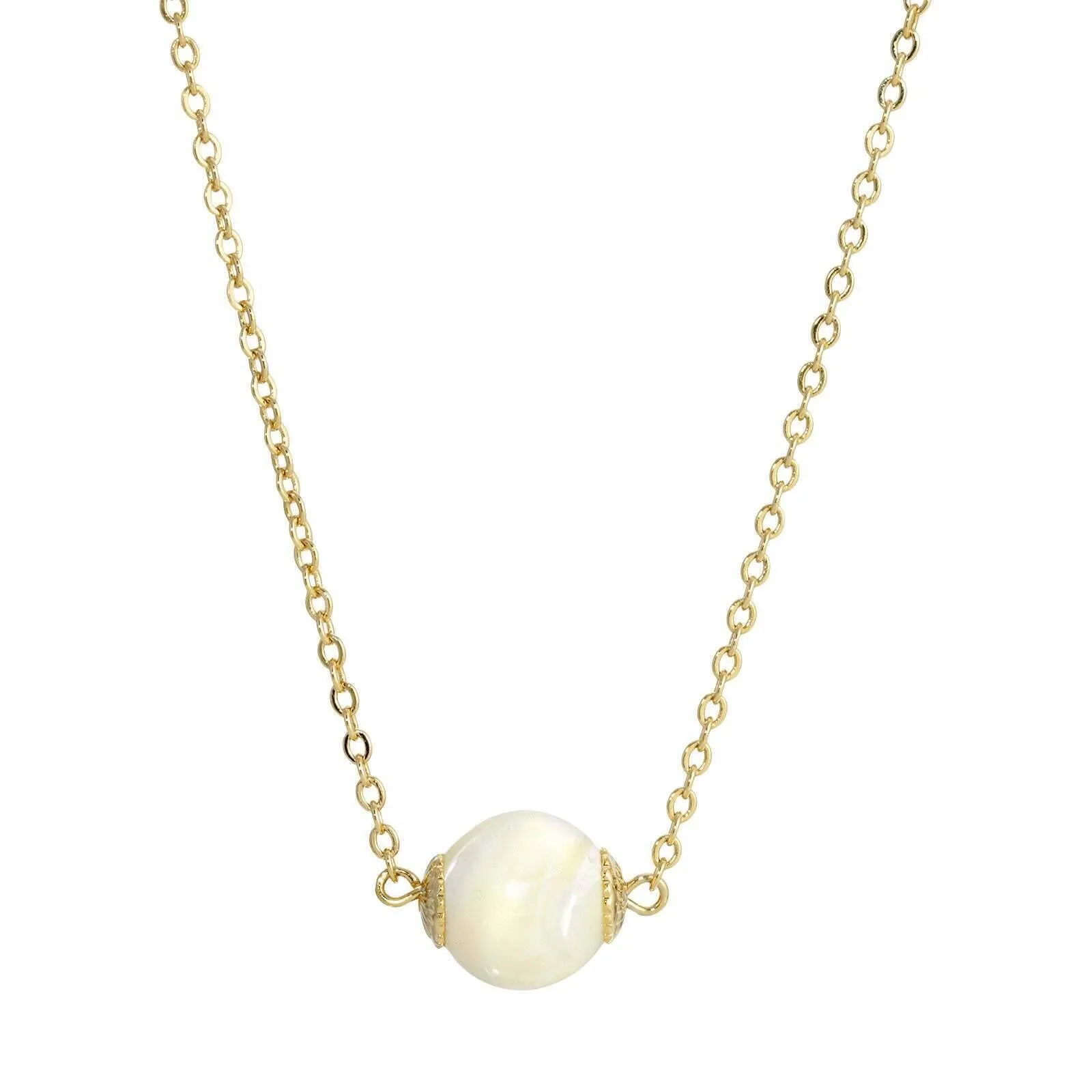 1928 Jewelry Minimalist Mother of Pearl Shell Bead Drop Necklace 15"   3" Extender 1928 Jewelry