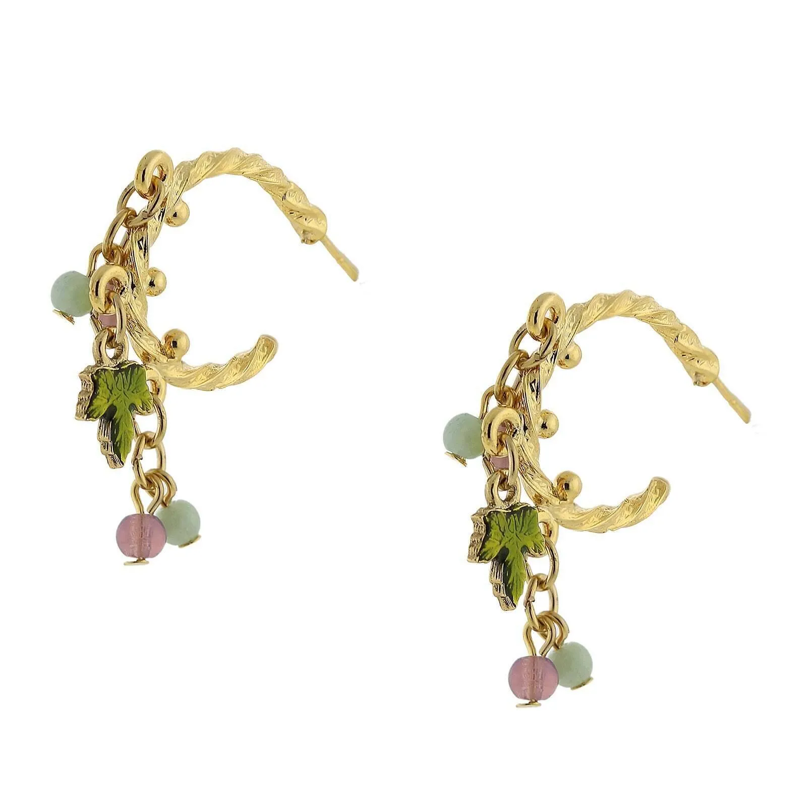 1928 Jewelry Multi-Color Beaded Grape Leaf Post Drop Earrings 1928 Jewelry