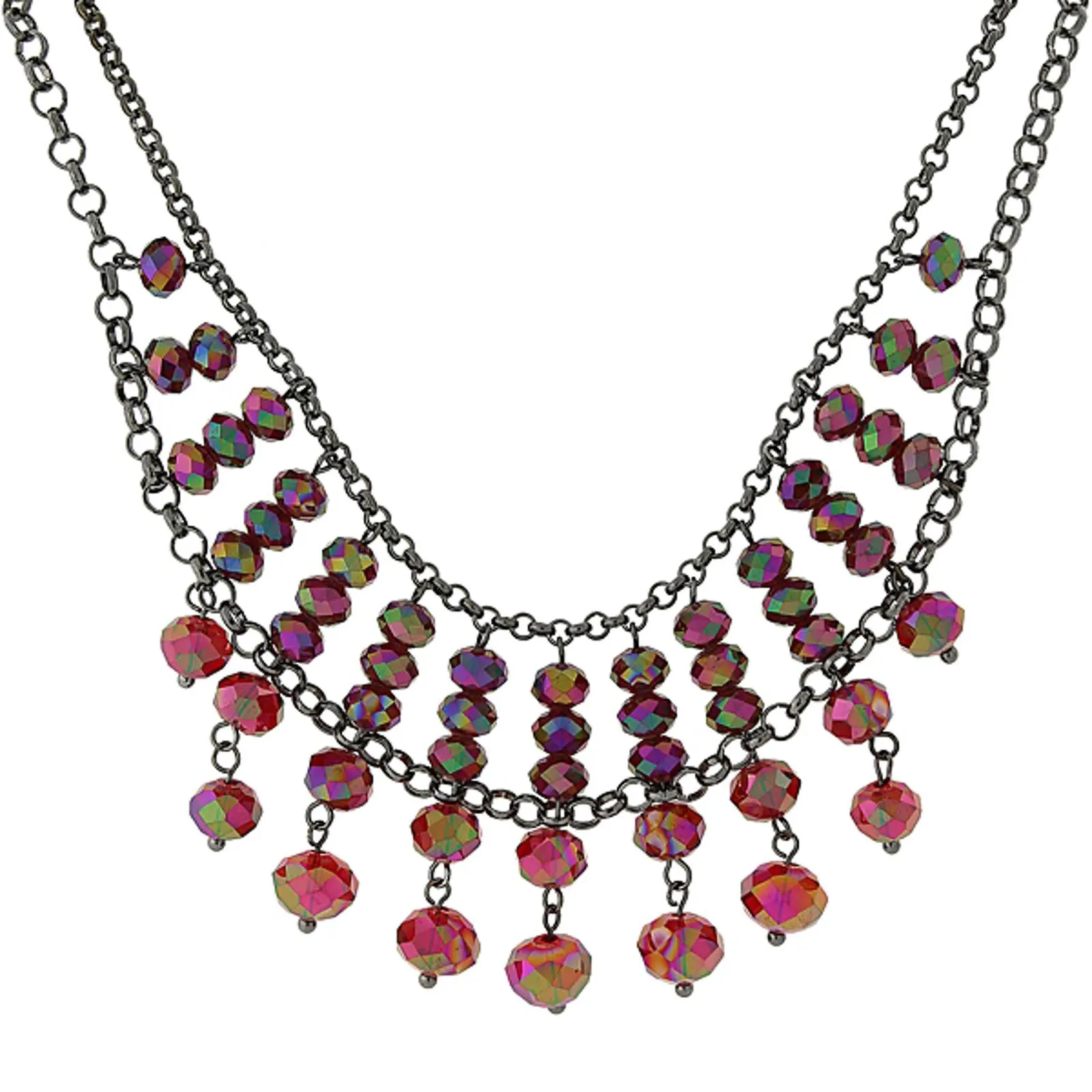 1928 Jewelry Multi Faceted Beaded Two Tier Chain Necklace 16"   3" Extender 1928 Jewelry