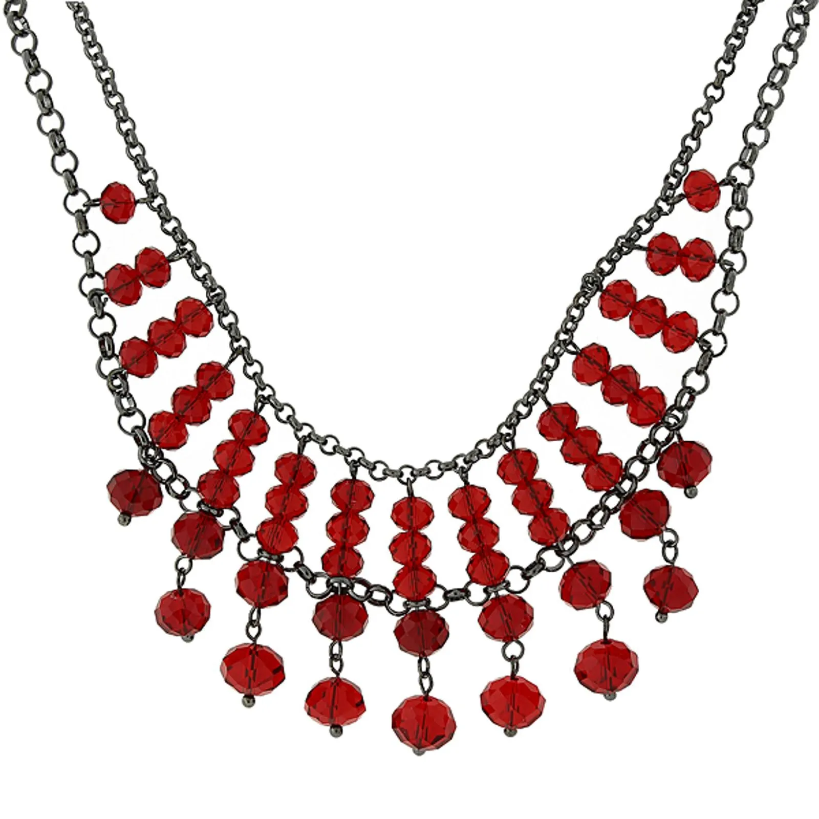 1928 Jewelry Multi Faceted Beaded Two Tier Chain Necklace 16"   3" Extender 1928 Jewelry