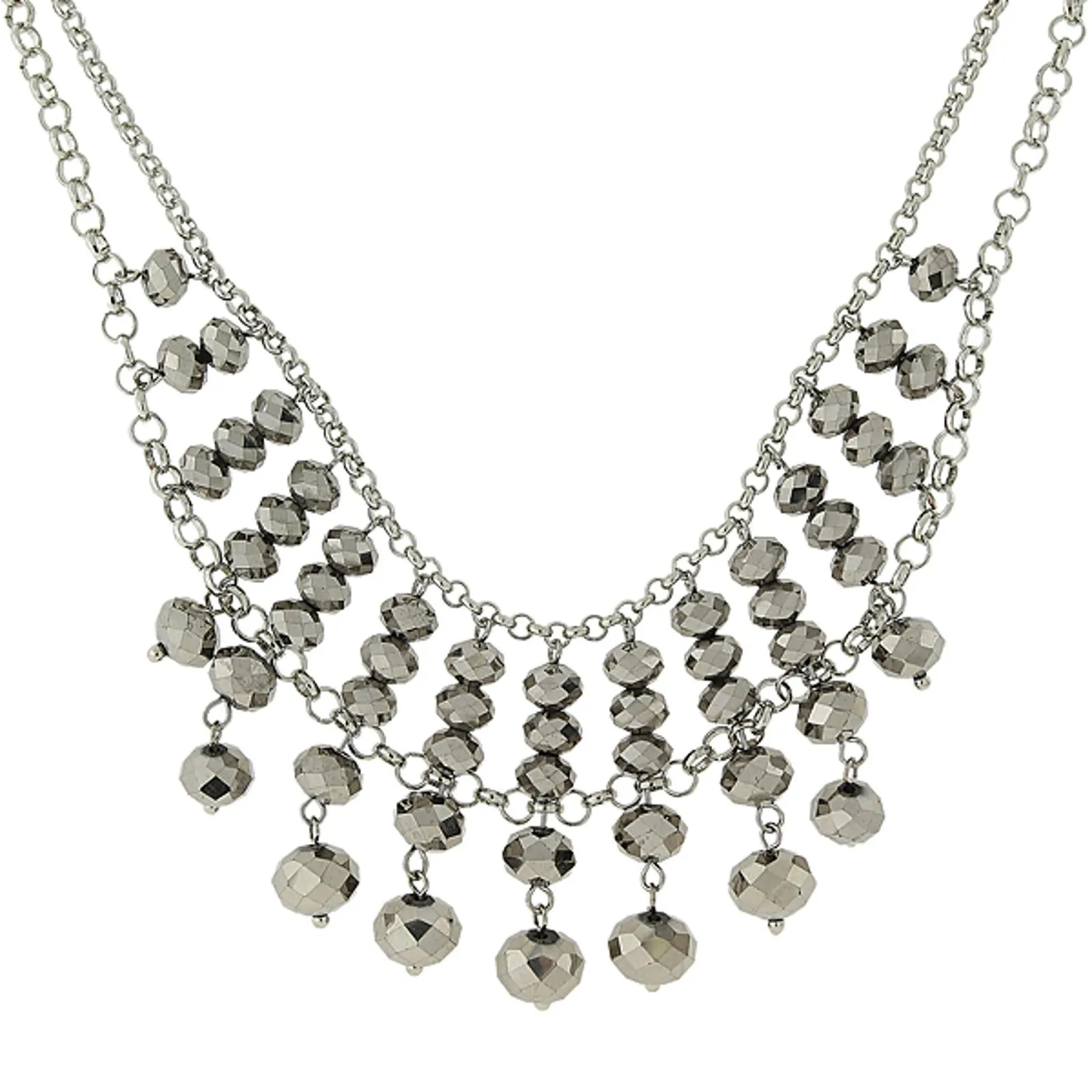 1928 Jewelry Multi Faceted Beaded Two Tier Chain Necklace 16"   3" Extender 1928 Jewelry