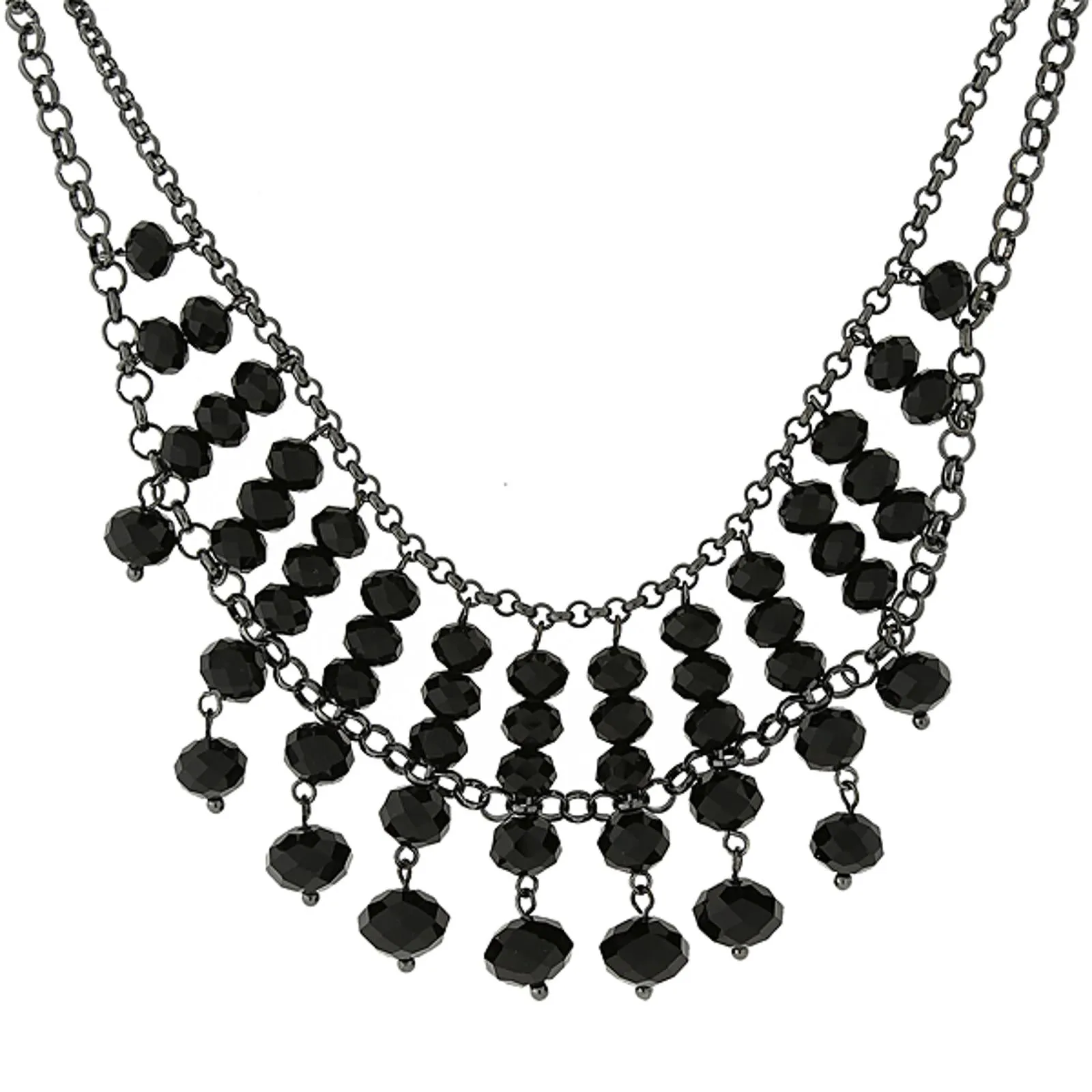 1928 Jewelry Multi Faceted Beaded Two Tier Chain Necklace 16"   3" Extender 1928 Jewelry