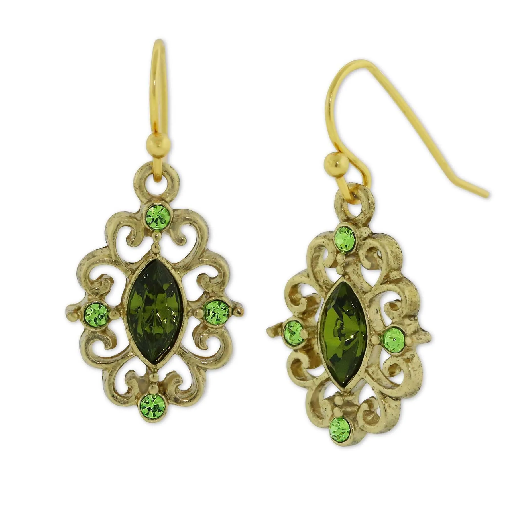 1928 Jewelry Navette Crystal Royale Filigree Drop Earrings 1928 Jewelry