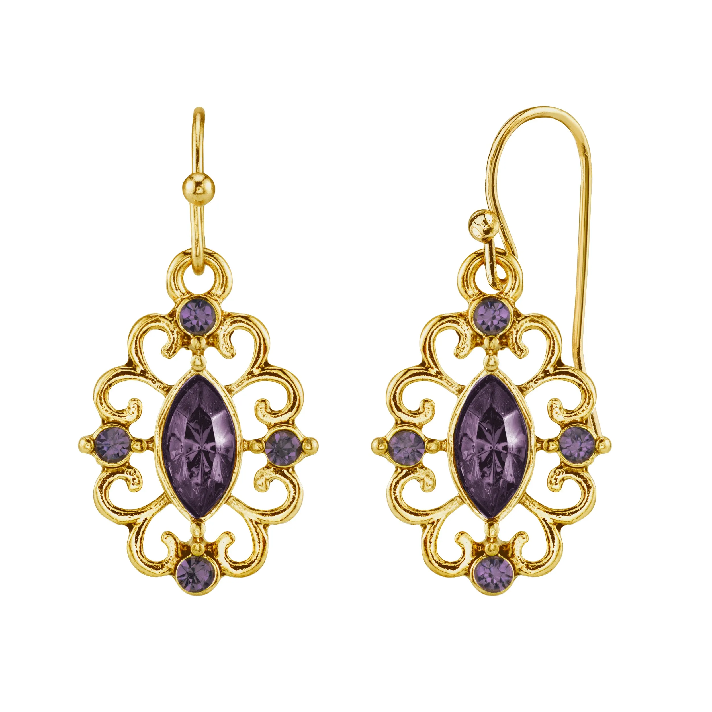 1928 Jewelry Navette Crystal Royale Filigree Drop Earrings 1928 Jewelry