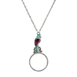 1928 Jewelry Neotropic Exotic Parrot  Amethyst & Blue Zircon Magnifying Glass Pendant Necklace 30" - Magnification Power: 1-2X 1928 Jewelry
