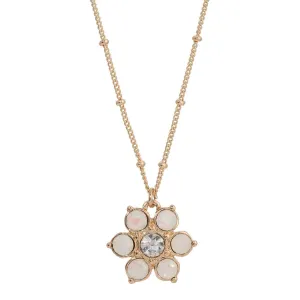 1928 Jewelry Opal Radiance Stone & Crystal Flower Pendant Necklace 16"   3" Extension 1928 Jewelry
