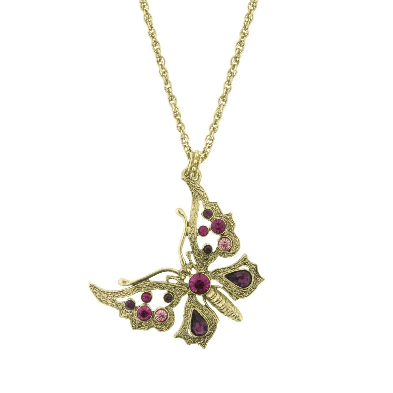 1928 Jewelry Ornate Multi Crystal Butterfly Pendant Necklace 16"   3" Extender 1928 Jewelry